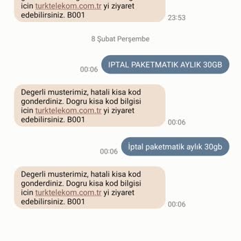 Türk Telekom Paketmatik 30 GB İptali