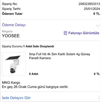 Hit Yoosee Elektronik Güvenlik Sistemleri Hatalı Gönderdiği Ürünün İadesini Kabul Etmek İstemedi