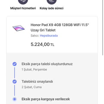 Hepsiburada Eksik Parçayı Göndermiyor