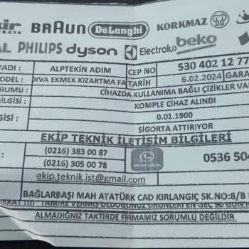 Fakir Diva Ekmek Kızartma Makinesi Tamiri Şikayeti