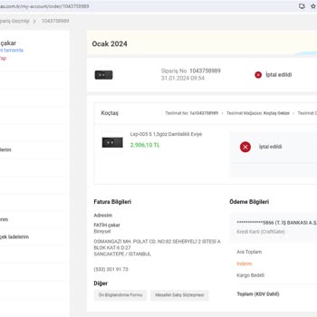 Koçtaş Online Güvenilir Satıcı Değil. Keyfi İptal Yapıyor