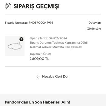 Pandora Mücevher Pandora.net Teslimat Gecikmesi Ve İletişim Sorunları