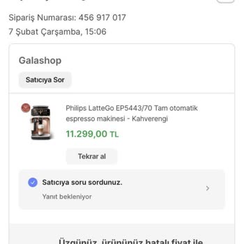 Hepsiburada Hatalı Fiyat Sebebiyle İptali