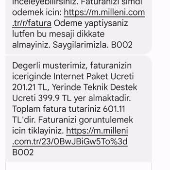 Millenicom Faturaya Almadığım Hizmeti Yansıttılar