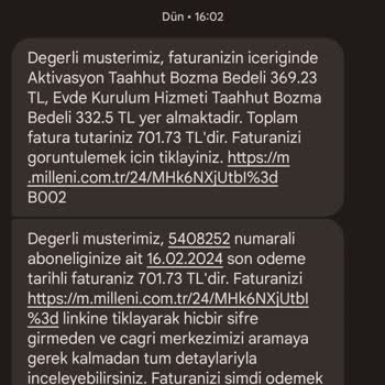 Taahhütsüz Millenicom İnternetine Taahhüt Cayma Bedeli Ödetiyorlar