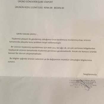 Tuğba Giyim Markadan Alınan Kışlık Ürünlerin Kalite Sorunu Ve Değişim Talebi