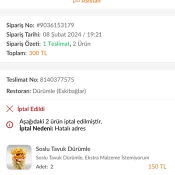 Trendyol GO Ücret İadesi Sağlamadı