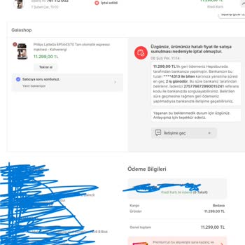 Hepsiburada.com Hatalı Fiyat Nedeniyle Satın Alınan Ürünü İptal Etmesi