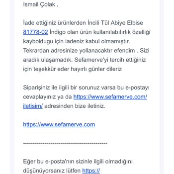 Sefamerve İade Kabul Etmiyor