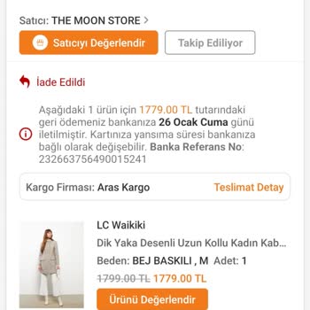 The Moon Store Trendyol Şikayet 1779 Liralık Ürüne 782 Lira İade