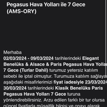 Pronto Tour İademi Sağlamıyor.