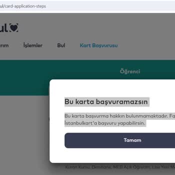 İstanbul Kart Öğrenci Kartı Başvuru Hatası