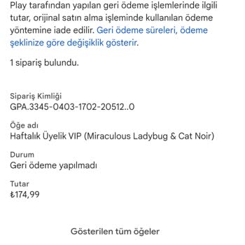 Google Play Üzerinden 175 TL İade Talep Ediyorum