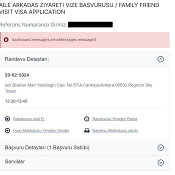 VFS Global Sistem Hatası (Randevu Değişiklik/iptal Hatası)