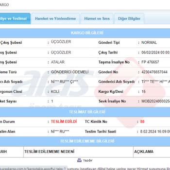 A101 Siparişim Adresime Ve Tarafıma Teslim Edilmedi.