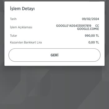 Google Kredi Kartımdan Benden İzinsiz Para Çekilmiş