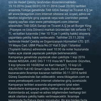 TAB Gıda Şirketi Çekiliş Yapıyor Ama Kazanana Hak Ettiğini Vermiyor.