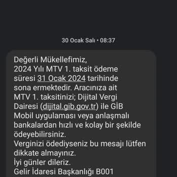 Gelir İdaresi Başkanlığı Gıb Taşıt Ödeme Mesajı