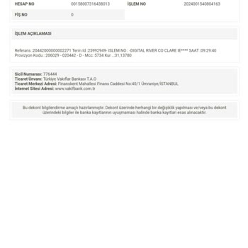 Digital River Co VakıfBank Hesabımdan Bilgisiz Para Çekilmesi