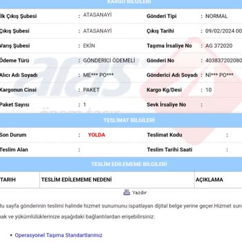 Aras Kargo Gönderi Türü Yanlış Onaylı