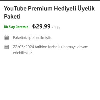 Vodafone 3 Ay Ücretsiz Premium Üyelik 1 Ay Sonra İptal Edildi