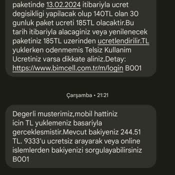 Bimcell Hatalı Bilgilendirme Mesajı