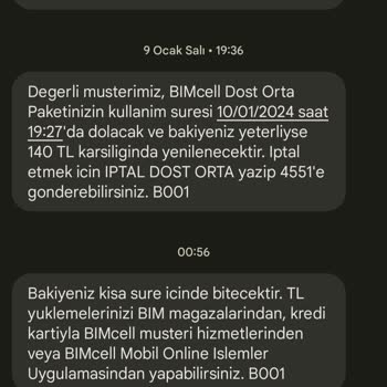 Bimcell Hatalı Bilgilendirme Mesajı