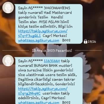 AGT Kurye (aynigunteslim.com) Tarafıma Teslim Edilmeyip Tarafınıza Teslim Edilmiştir Mesajı
