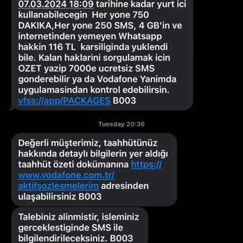 Vodafone Tarife Değişimi Sonucu