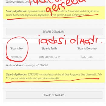 Sefamerve Ücretim İade Edilmedi