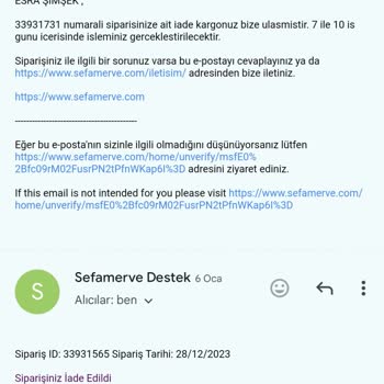 Sefamerve Ücretim İade Edilmedi