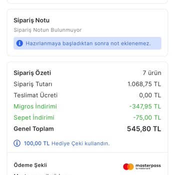 Migros Sanal Market Siparişten Fazla Ücret Çekilmesi