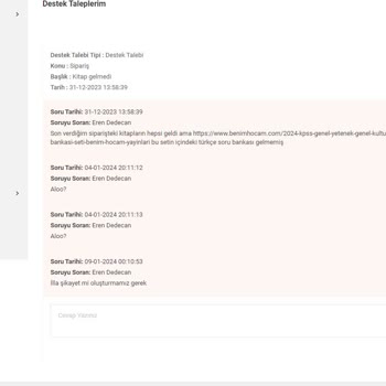 Benim Hocam Yayınevi Eksik Ürün Ve İlgisiz Müşteri Hizmetleri