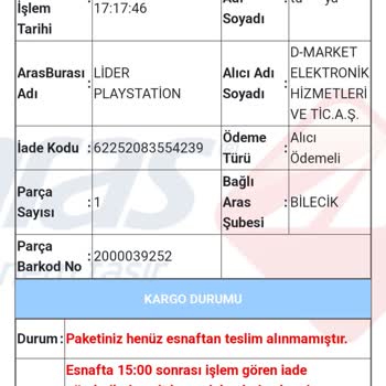 Aras Kargo Aras 17:00 Dan Sonra İade Almaması