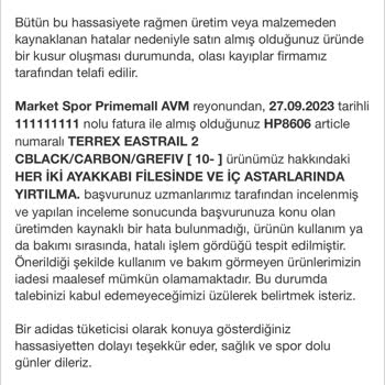 Adidas Hatalı Ürününü Kabul Etmiyor