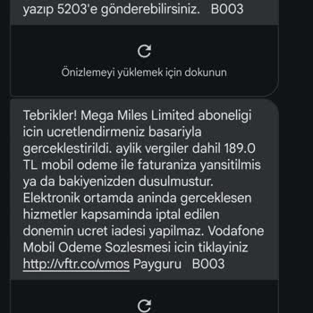 Vodafone Mega Miles Limited Abonelik İptali