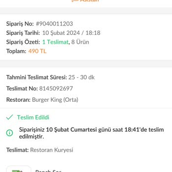 Burger King Siparişim Eksik Geldi