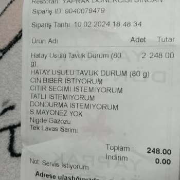 Yaprak Dönercisi Trendyol Yemek Ve Yaprak Döner Sincan Şubesi İlgisizliği