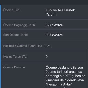 PTT Bank Aile Ve Sosyal Hizmetler Aile Destek Ödemesi