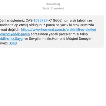 Homend Yedek Parça Temin Etmiyor