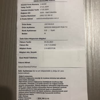 Columbia Dan Üretim Hatalı Mont