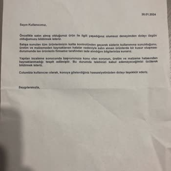 Columbia Dan Üretim Hatalı Mont