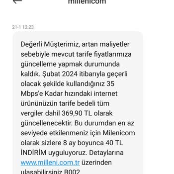 Millenicom'un Haksız Fiyat Yükselmesi