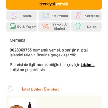 Trendyol Yemek Sipariş İptali - Ödeme İadesi