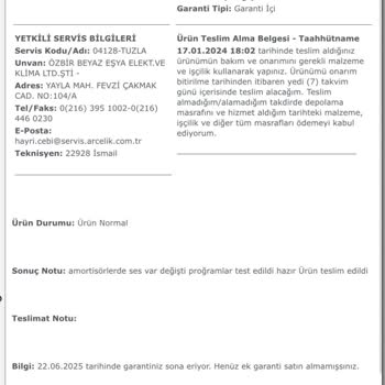 Arçelik Kurutmalı Çamaşır Makinesi Kurutma Sorunu Ve Servis Desteği