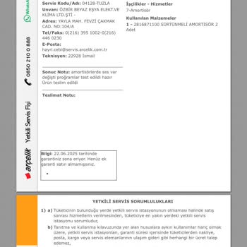 Arçelik Kurutmalı Çamaşır Makinesi Kurutma Sorunu Ve Servis Desteği