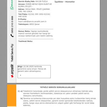 Arçelik Kurutmalı Çamaşır Makinesi Kurutma Sorunu Ve Servis Desteği