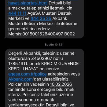 AgeSA Hayat ve Emeklilik Akbank Kredi İşlemlerinde Yaşanan Sigorta Kesintisi