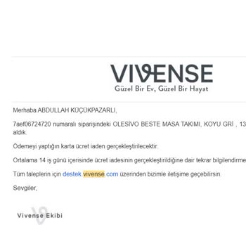 Vivense Alışveriş Pişmanlığı (İptal Ettikleri Ürüne 3 Kat Para)