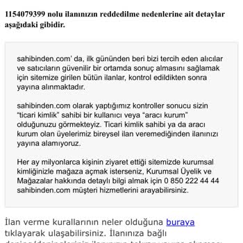 Sahibinden Ticari Kimlik Hatası